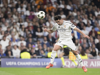 Brahim Diaz of Real Madrid is in action during the UEFA Champions League 2024/25 match between Real Madrid and AC Milan at Santiago Bernabeu...