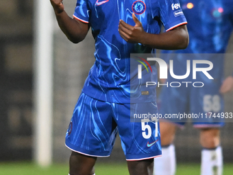 Donnell McNeilly (57 Chelsea) gestures during the EFL Trophy match between Cambridge United and Chelsea Under 21s at the Cledara Abbey Stadi...