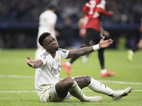 In Madrid, Spain, on November 5, Vinicius Jr of Real Madrid reacts to a missed opportunity during the UEFA Champions League 2024/25 match be...