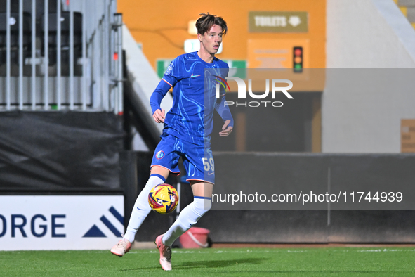 Harrison Murry Campbell, number 59 for Chelsea, controls the ball during the EFL Trophy match between Cambridge United and Chelsea Under 21s...