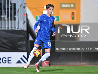 Harrison Murry Campbell, number 59 for Chelsea, controls the ball during the EFL Trophy match between Cambridge United and Chelsea Under 21s...