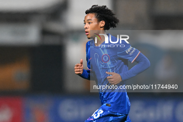 Kiano Dyer (33 Chelsea) goes forward during the EFL Trophy match between Cambridge United and Chelsea Under 21s at the Cledara Abbey Stadium...