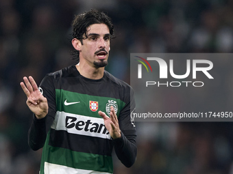 Francisco Trincao of Sporting CP reacts during the UEFA Champions League match between Sporting CP and Manchester City at Jose Alvalade Stad...