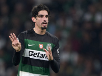 Francisco Trincao of Sporting CP reacts during the UEFA Champions League match between Sporting CP and Manchester City at Jose Alvalade Stad...