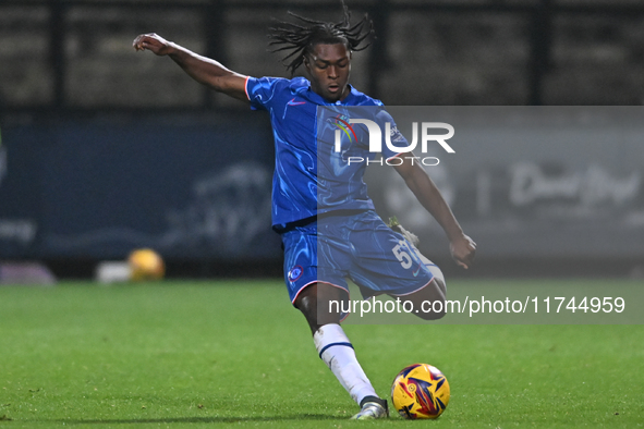 Donnell McNeilly (57 Chelsea) shoots during the EFL Trophy match between Cambridge United and Chelsea Under 21s at the Cledara Abbey Stadium...