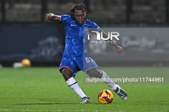 Donnell McNeilly (57 Chelsea) shoots during the EFL Trophy match between Cambridge United and Chelsea Under 21s at the Cledara Abbey Stadium...