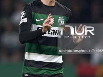 Francisco Trincao of Sporting CP reacts during the UEFA Champions League match between Sporting CP and Manchester City at Jose Alvalade Stad...