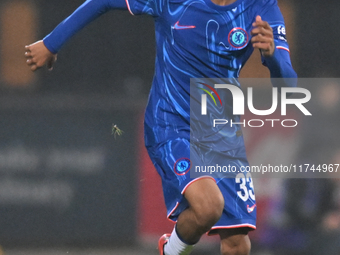 Kiano Dyer (33 Chelsea) controls the ball during the EFL Trophy match between Cambridge United and Chelsea Under 21s at the Cledara Abbey St...