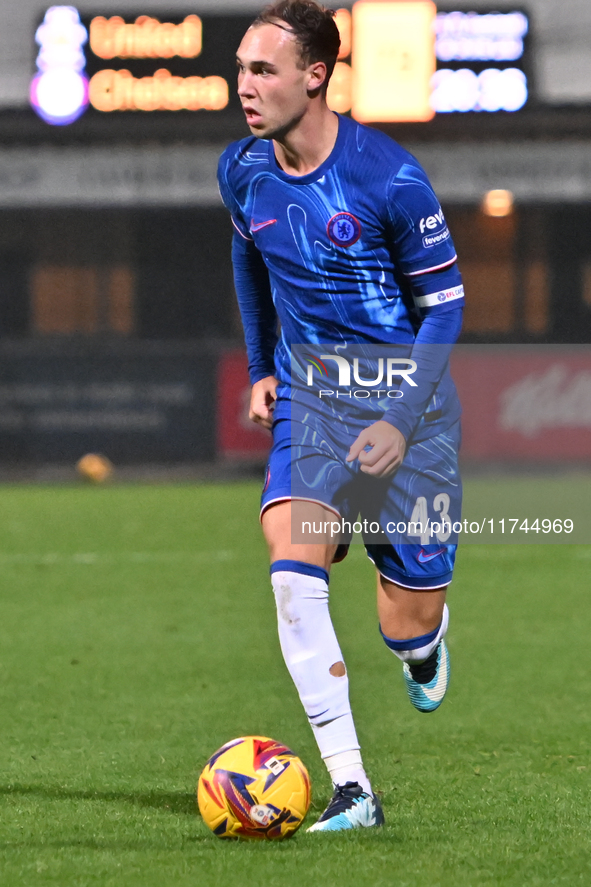 Harvey Vale (43 Chelsea) controls the ball during the EFL Trophy match between Cambridge United and Chelsea Under 21s at the Cledara Abbey S...