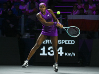 RIYADH, SAUDI ARABIA - NOVEMBER 05: Coco Gauff of USA during her match against Iga Swiatek of Poland, on day 4 of the 2024 WTA Finals, part...