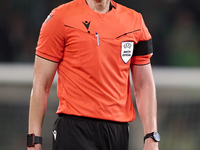 Referee Daniel Siebert reacts during the UEFA Champions League match between Sporting CP and Manchester City at Jose Alvalade Stadium in Lis...