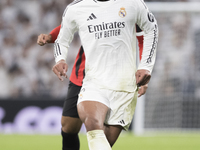 Jude Bellingham of Real Madrid is in action during the UEFA Champions League 2024/25 match between Real Madrid and AC Milan at Santiago Bern...