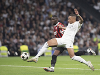 In Madrid, Spain, on November 5, Kylian Mbappe of Real Madrid attempts a shot during the UEFA Champions League 2024/25 match between Real Ma...