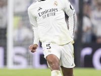 Jude Bellingham of Real Madrid is in action during the UEFA Champions League 2024/25 match between Real Madrid and AC Milan at Santiago Bern...