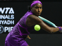 RIYADH, SAUDI ARABIA - NOVEMBER 05: Coco Gauff of USA during her match against Iga Swiatek of Poland, on day 4 of the 2024 WTA Finals, part...