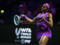 RIYADH, SAUDI ARABIA - NOVEMBER 05: Coco Gauff of USA during her match against Iga Swiatek of Poland, on day 4 of the 2024 WTA Finals, part...