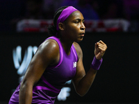 RIYADH, SAUDI ARABIA - NOVEMBER 05: Coco Gauff of USA during her match against Iga Swiatek of Poland, on day 4 of the 2024 WTA Finals, part...