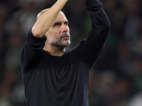 Pep Guardiola, Head Coach of Manchester City, shows appreciation to the fans after the UEFA Champions League match between Sporting CP and M...