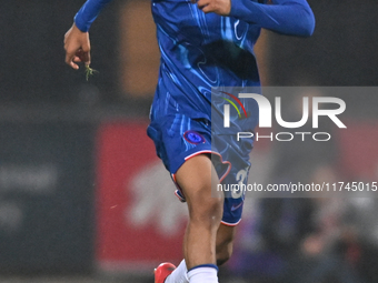 Kiano Dyer (33 Chelsea) controls the ball during the EFL Trophy match between Cambridge United and Chelsea Under 21s at the Cledara Abbey St...