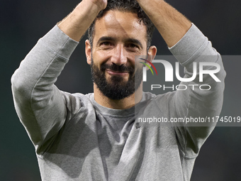 Ruben Amorim, Head Coach of Sporting CP, shows appreciation to the fans after the UEFA Champions League match between Sporting CP and Manche...