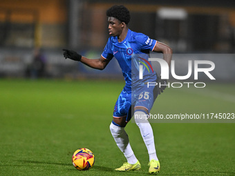 Ato Ampah (55 Chelsea) plays during the EFL Trophy match between Cambridge United and Chelsea Under 21s at the Cledara Abbey Stadium in Camb...