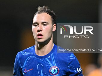 Harvey Vale (43 Chelsea) participates in the EFL Trophy match between Cambridge United and Chelsea Under 21s at the Cledara Abbey Stadium in...