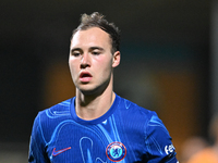 Harvey Vale (43 Chelsea) participates in the EFL Trophy match between Cambridge United and Chelsea Under 21s at the Cledara Abbey Stadium in...