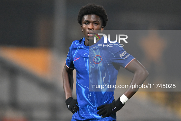 Ato Ampah (55 Chelsea) looks on during the EFL Trophy match between Cambridge United and Chelsea Under 21s at the Cledara Abbey Stadium in C...