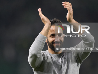 Ruben Amorim, Head Coach of Sporting CP, shows appreciation to the fans after the UEFA Champions League match between Sporting CP and Manche...