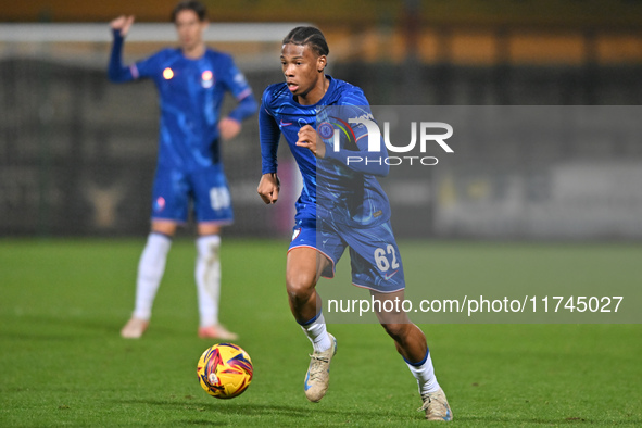 Ishe Samuels Smith (62 Chelsea) goes forward during the EFL Trophy match between Cambridge United and Chelsea Under 21s at the Cledara Abbey...