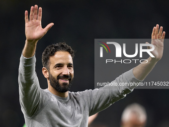 Ruben Amorim, Head Coach of Sporting CP, shows appreciation to the fans after the UEFA Champions League match between Sporting CP and Manche...