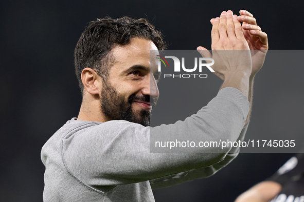 Ruben Amorim, Head Coach of Sporting CP, shows appreciation to the fans after the UEFA Champions League match between Sporting CP and Manche...