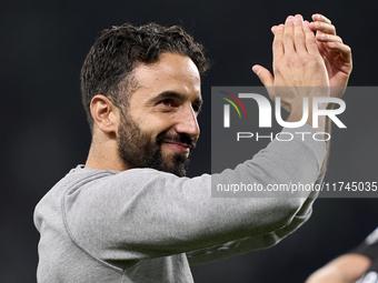 Ruben Amorim, Head Coach of Sporting CP, shows appreciation to the fans after the UEFA Champions League match between Sporting CP and Manche...