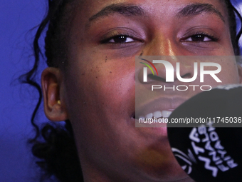 RIYADH, SAUDI ARABIA - NOVEMBER 05: Coco Gauff of USA during a press conference after she won against Iga Swiatek of Poland, on day 4 of the...