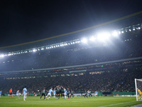 Phil Foden of Manchester City takes a shot during the UEFA Champions League match between Sporting CP and Manchester City at Jose Alvalade S...