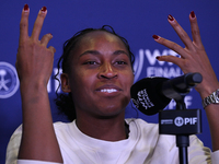 RIYADH, SAUDI ARABIA - NOVEMBER 05: Coco Gauff of USA during a press conference after she won against Iga Swiatek of Poland, on day 4 of the...