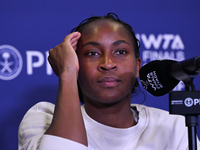 RIYADH, SAUDI ARABIA - NOVEMBER 05: Coco Gauff of USA during a press conference after she won against Iga Swiatek of Poland, on day 4 of the...