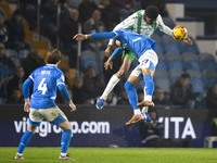 Odin Bailey #27 of Stockport County F.C. engages in an aerial challenge with an opponent during the Sky Bet League 1 match between Stockport...