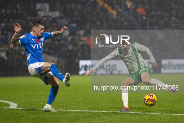 Cameron Humphreys #20 of Wycombe Wanderers F.C. is in action during the Sky Bet League 1 match between Stockport County and Wycombe Wanderer...