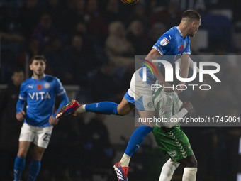 Fraser Horsfall #6 of Stockport County F.C. heads the ball during the Sky Bet League 1 match between Stockport County and Wycombe Wanderers...