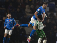 Fraser Horsfall #6 of Stockport County F.C. heads the ball during the Sky Bet League 1 match between Stockport County and Wycombe Wanderers...