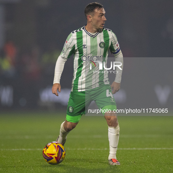 Josh Scowen, number 4 of Wycombe Wanderers F.C., participates in the Sky Bet League 1 match between Stockport County and Wycombe Wanderers a...