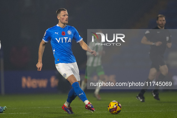 Fraser Horsfall #6 of Stockport County F.C. participates in the Sky Bet League 1 match between Stockport County and Wycombe Wanderers at the...