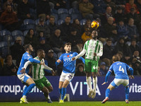 Fred Onyedinma, number 44 of Wycombe Wanderers F.C., heads the ball during the Sky Bet League 1 match between Stockport County and Wycombe W...