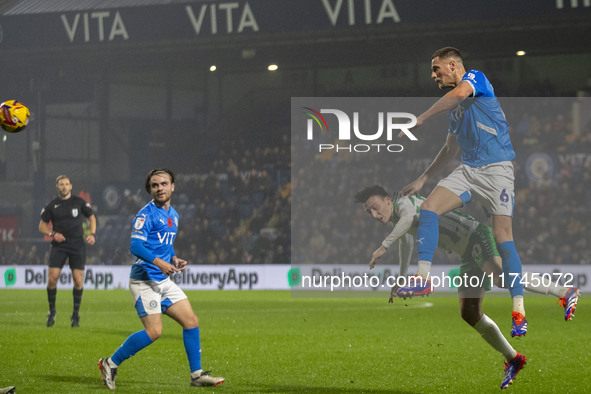 Fraser Horsfall #6 of Stockport County F.C. clears the area during the Sky Bet League 1 match between Stockport County and Wycombe Wanderers...