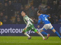 Josh Scowen #4 of Wycombe Wanderers F.C. is challenged by Lewis Bate #4 of Stockport County F.C. during the Sky Bet League 1 match between S...