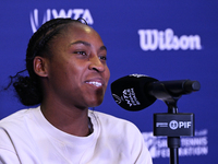 RIYADH, SAUDI ARABIA - NOVEMBER 05: Coco Gauff of USA during a press conference after she won against Iga Swiatek of Poland, on day 4 of the...