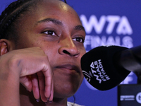 RIYADH, SAUDI ARABIA - NOVEMBER 05: Coco Gauff of USA during a press conference after she won against Iga Swiatek of Poland, on day 4 of the...