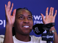 RIYADH, SAUDI ARABIA - NOVEMBER 05: Coco Gauff of USA during a press conference after she won against Iga Swiatek of Poland, on day 4 of the...