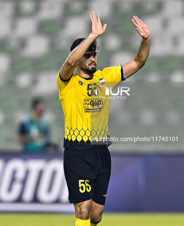 Amin Hazbavi of Asepahan SC celebrates after scoring the goal during the AFC Champions League Two Group A football match between United Arab...